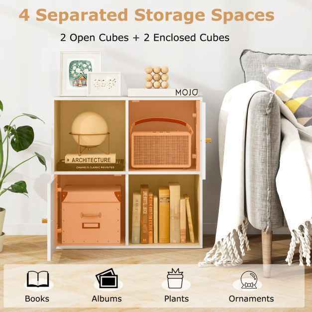 3-Tier Bookshelf with Dual Anti-Tipping Kits and 2 Cabinets-White