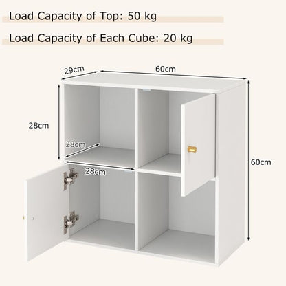 3-Tier Bookshelf with Dual Anti-Tipping Kits and 2 Cabinets-White