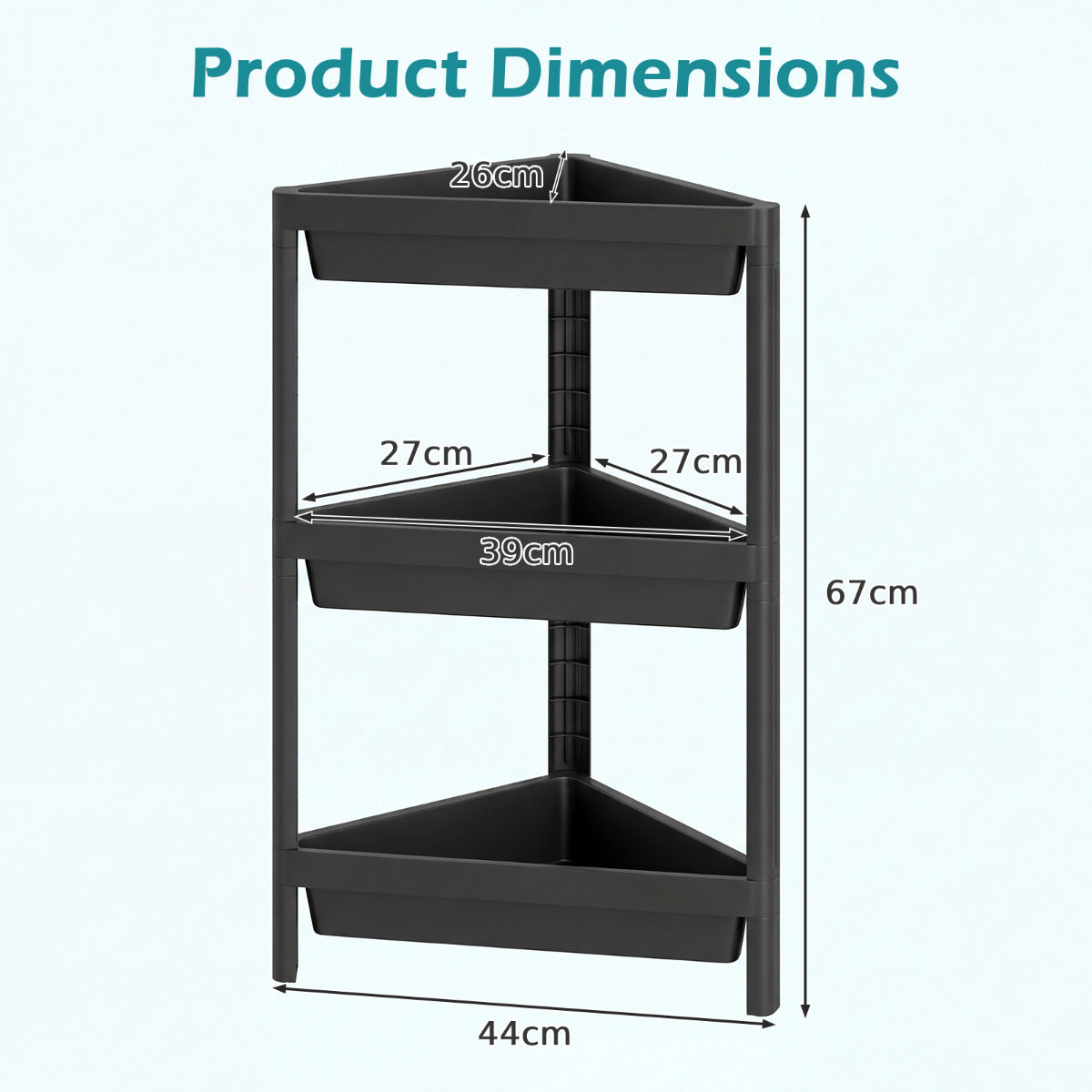 3-Tier Corner Shower Caddy 2-Pack Bathroom Standing Shelf with Detachable Design-Black