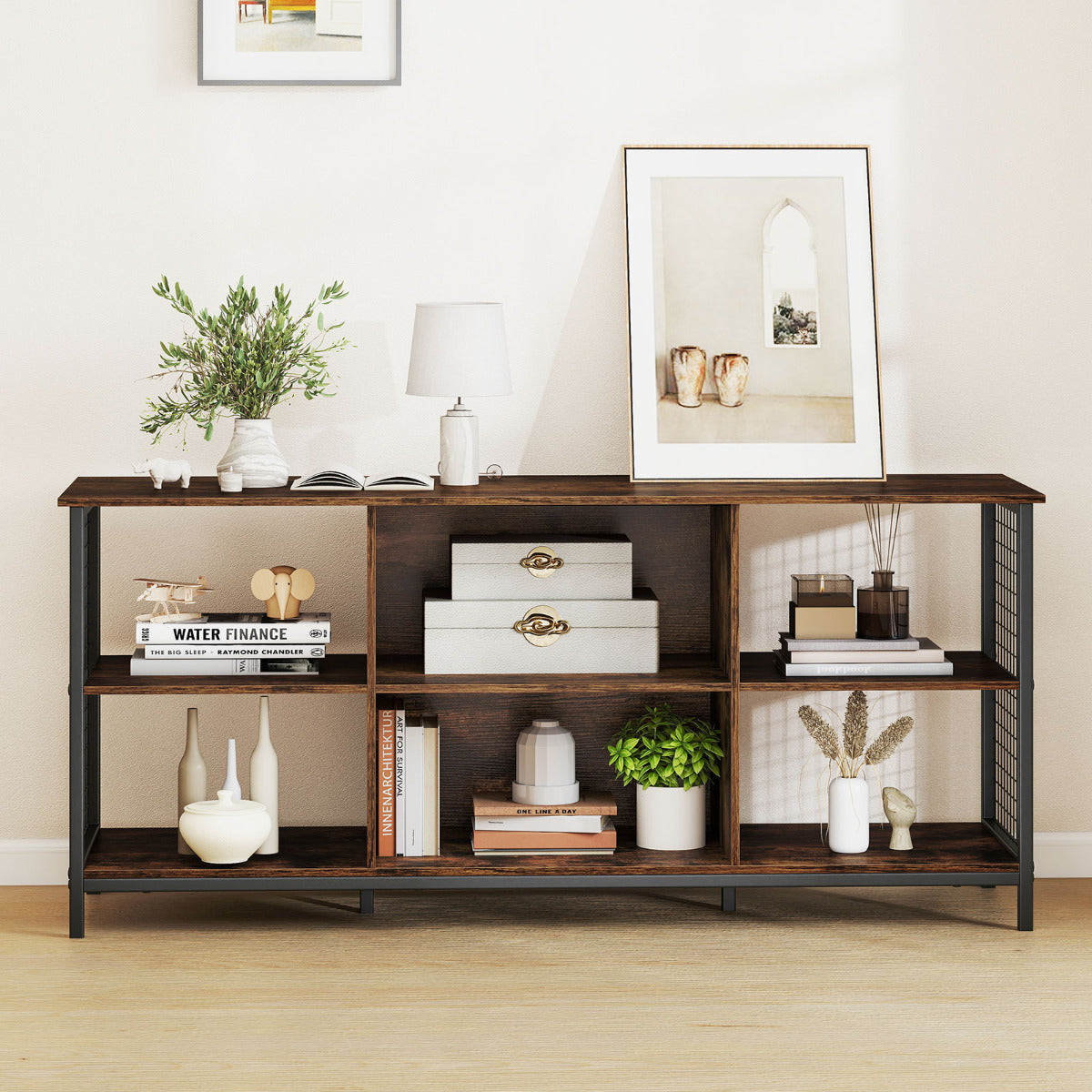 3-tier Entertainment Center with Power Outlets-Rustic Brown