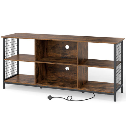 3-tier Entertainment Center with Power Outlets-Rustic Brown
