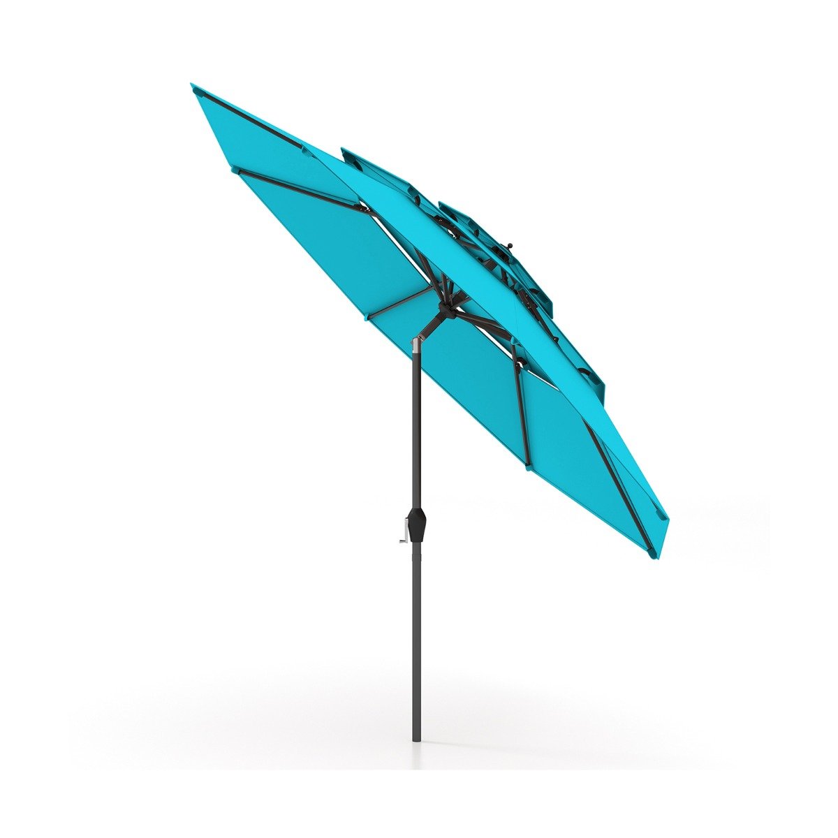 296cm 3 Tier Outdoor Umbrella With Double Vented for Market Backyard Pool Garden-Turquoise