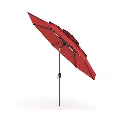 296cm 3 Tier Outdoor Umbrella With Double Vented for Market Backyard Pool Garden-Red