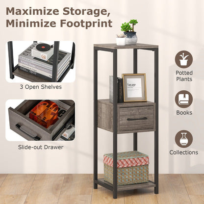 3 Tier Tall Metal Plant Stand with Drawer Anti-tipping Devices-Grey