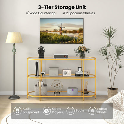 3-Tier TV Stand with Tempered Glass Shelves for TVs-Golden