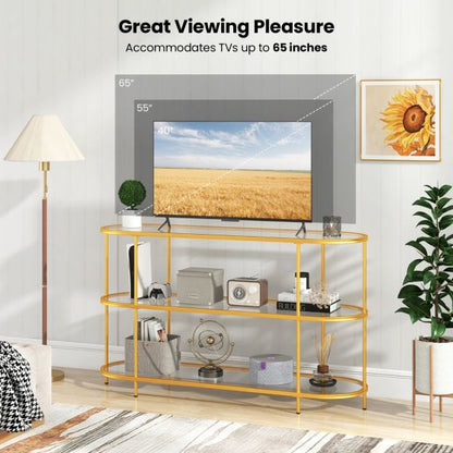3 Tier TV Stand Console Table with Tempered Glass Shelves for Living Room-Golden