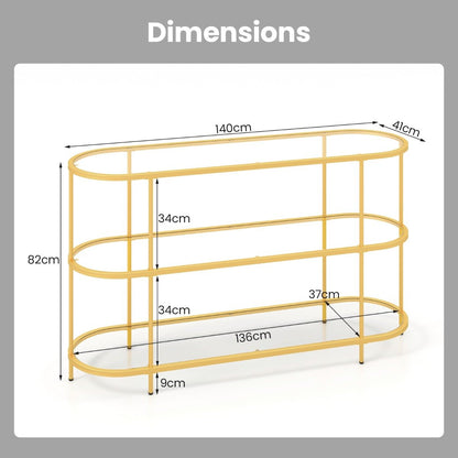3-Tier TV Stand with Tempered Glass Shelves for TVs-Golden