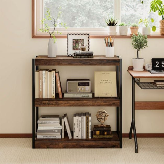 Industrial Bookcase with Open Shelves &amp; Robust Metal Frame Vintage Corner Shelf