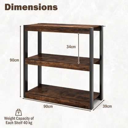 3 Tier Wooden Bookcase with Dual Anti-Tipping Kits and Open Shelving Unit-Rustic Brown