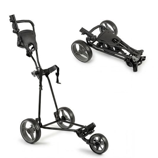 3 Wheel Folding Golf Push Cart with Adjustable Height Handle and Foot Brake-Grey