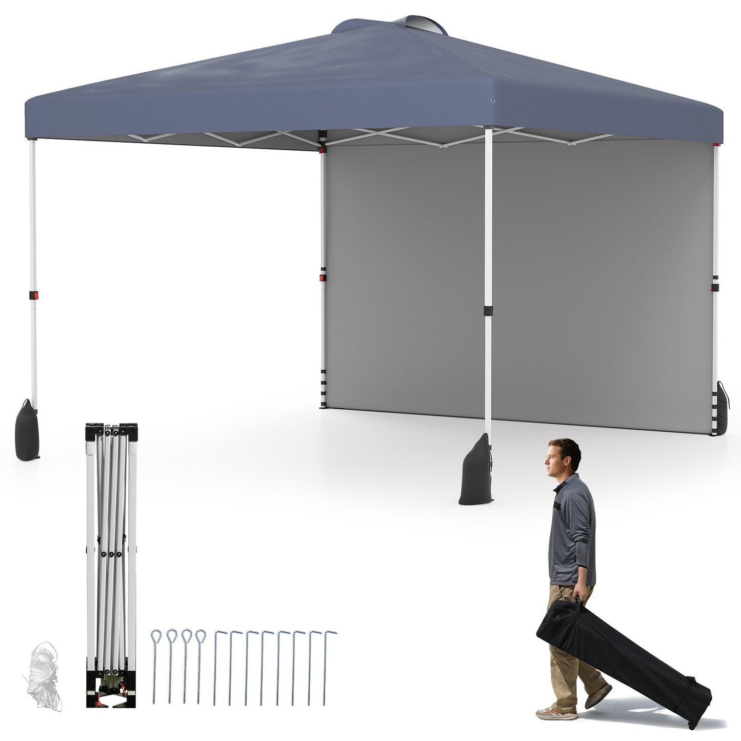3 x 3 m Pop up Canopy Tent with 1 Sidewall Wheeled Bag-Grey