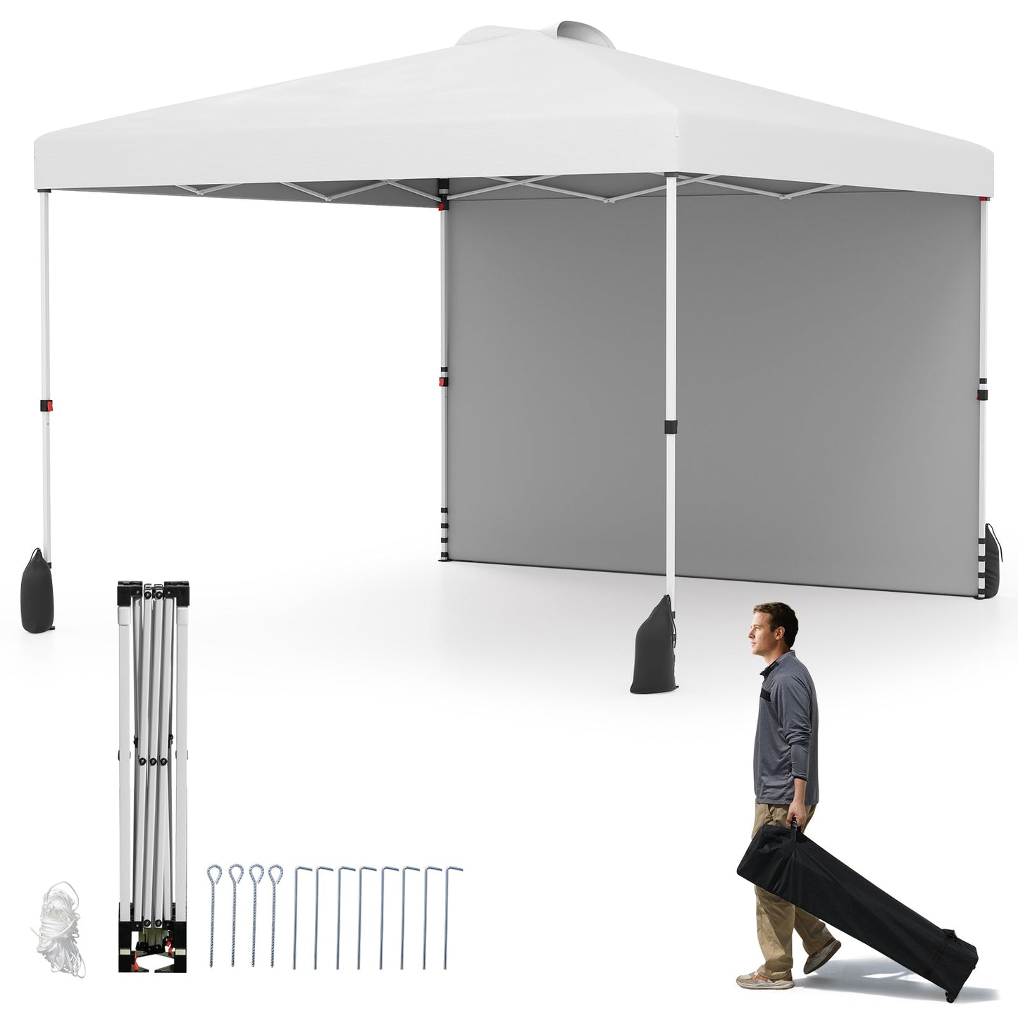3 x 3 m Pop up Canopy Tent with 1 Sidewall Wheeled Bag-White