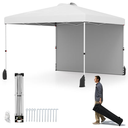 3 x 3 m Pop up Canopy Tent with 1 Sidewall Wheeled Bag-White