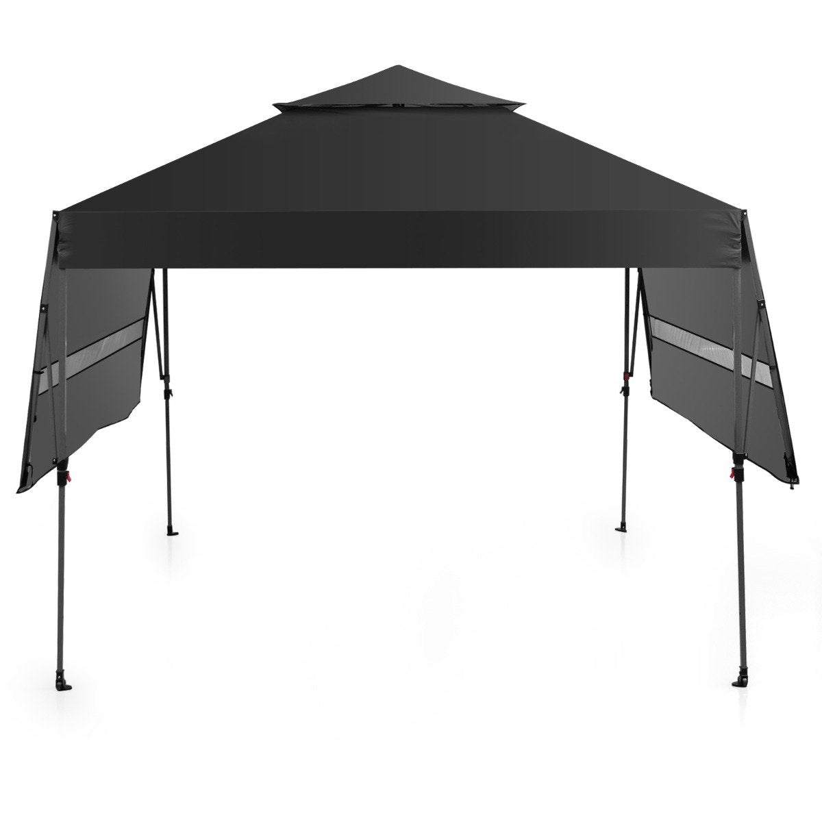 3 x 3m Rolling Pop up Gazebo with Adjustable Dual Awnings and Height-Black