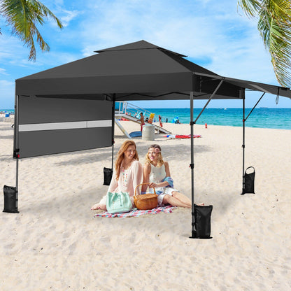3 x 3m Rolling Pop up Gazebo with Adjustable Dual Awnings and Height-Black