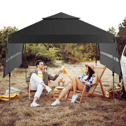3 x 3m Rolling Pop up Gazebo with Adjustable Dual Awnings and Height-Black