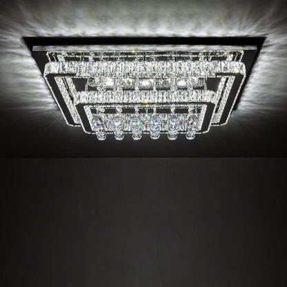 100W Wide Square Tiered Crystal LED Ceiling Light 80cm