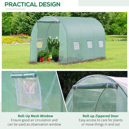 Outsunny Walk في دفيئة حديقة خارجية من Polytunnel مزودة بنوافذ وأبواب (3 × 2 متر)