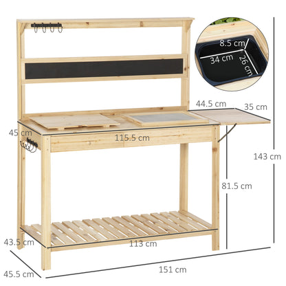 Outsunny Potting Bench Table, Garden Work Bench, Workstation with Metal Sieve Screen, Chalkboard, Hidden Sink, Drawer and Multi Storage Space for Patio, Courtyards, Balcony