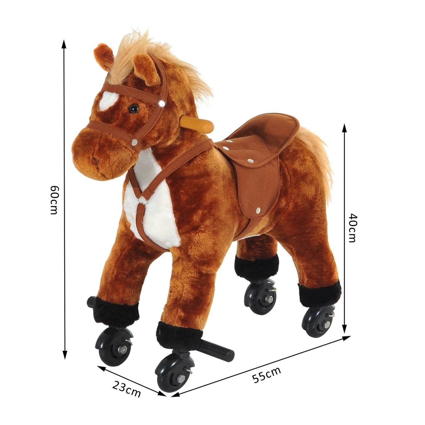 Rocking Horse Plush Kids Ride on Gift Wooden Action Pony Wheeled Walking Riding Little Baby Toy With Sound-Brown