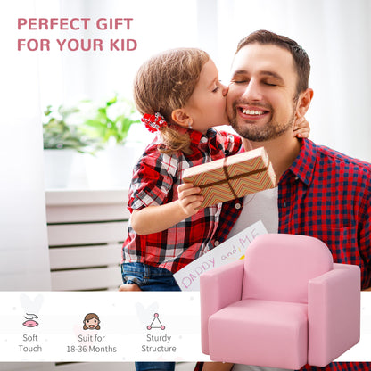 Fotel rozkładany dla malucha HOMCOM 2 w 1, 48 x 44 x 41 cm, do pokoju zabaw Game Relax, różowy