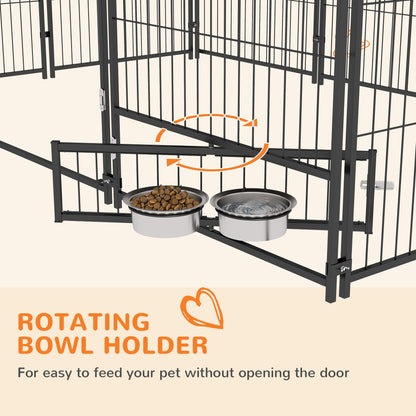 PawHut Outdoor Dog Kennel Puppy Play Pen z baldachimem Garden Playpen Fence Crate Enclosure Cage Rotating Bowl 211 x 141 x 151 cm