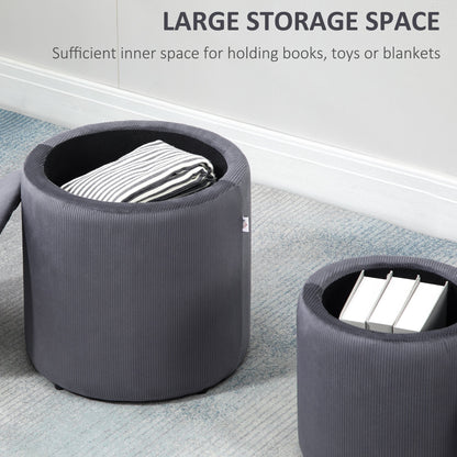 HOMCOM Modern Storage Ottoman مع غطاء قابل للإزالة، كرسي تخزين من القماش، كرسي قدم، كرسي طاولة الزينة، مجموعة من قطعتين، رمادي