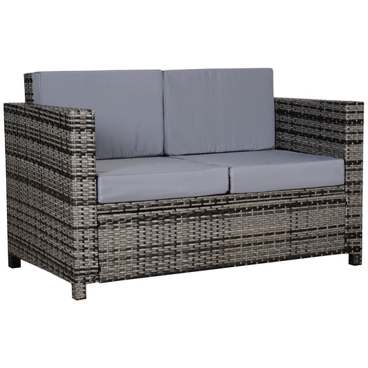 Outsunny 2 Seater Rattan Sofa Chair All-Weather Wicker Weave Chair Outdoor Garden Patio Furniture - Grey