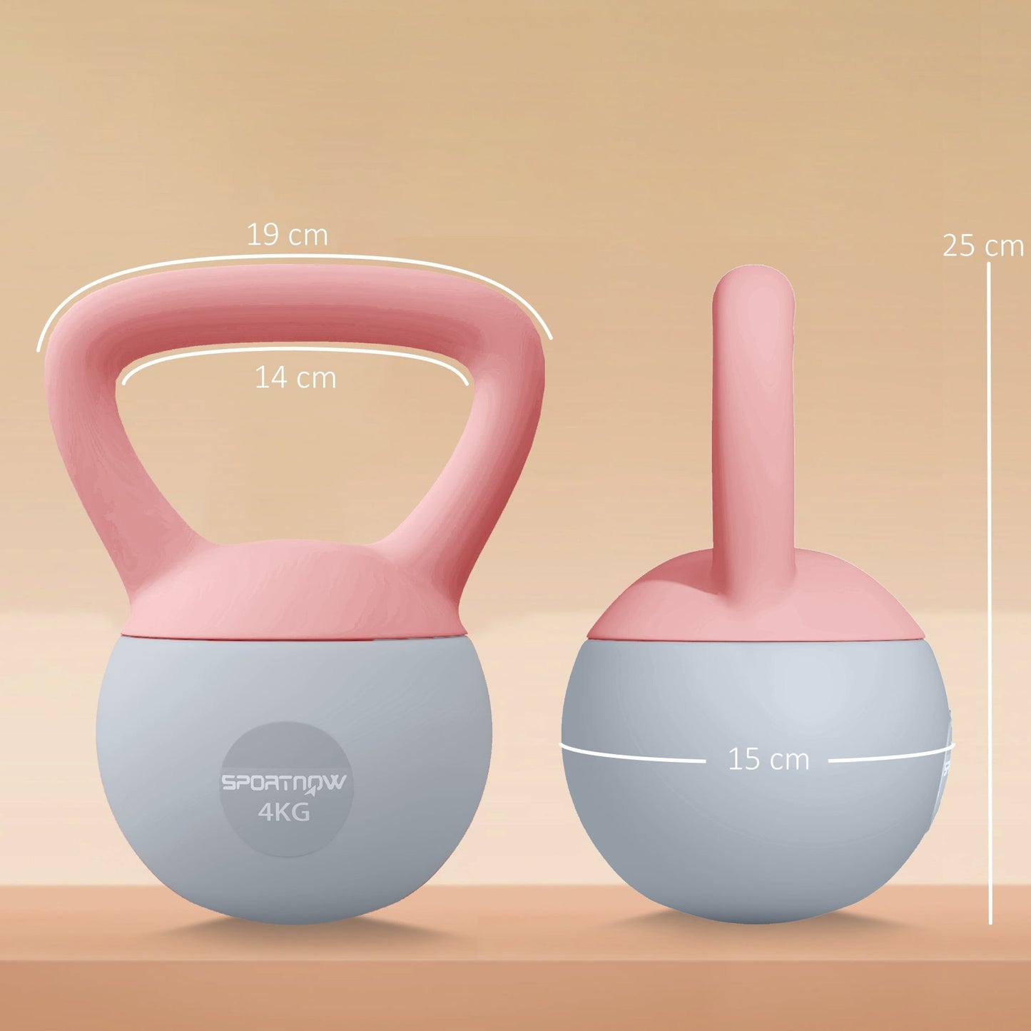 SPORTNOW 4KG Soft Kettlebell, Kettlebell with Non-Slip Handle for Home Gym, Weight Lifting, Strength Training, Pink/Grey