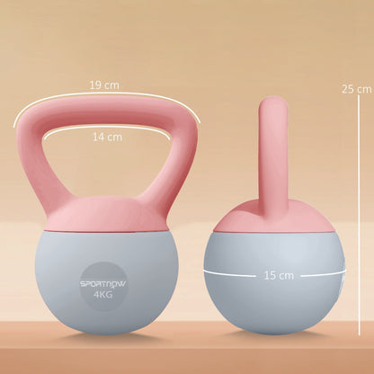 SPORTNOW 4KG Soft Kettlebell, Kettlebell with Non-Slip Handle for Home Gym, Weight Lifting, Strength Training, Pink/Grey