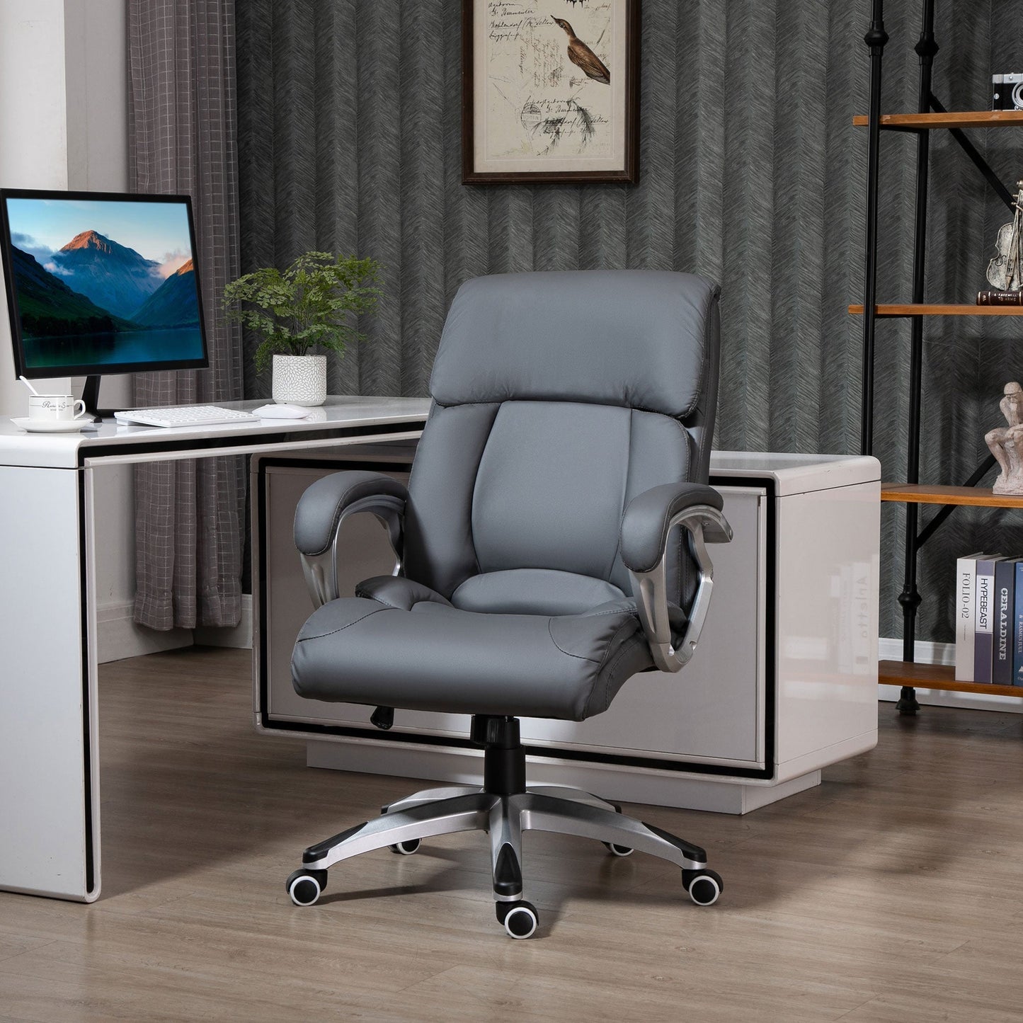 Vinsetto High Back Home Office Chair Swivel Executive PU Leather Chair, Deep Grey