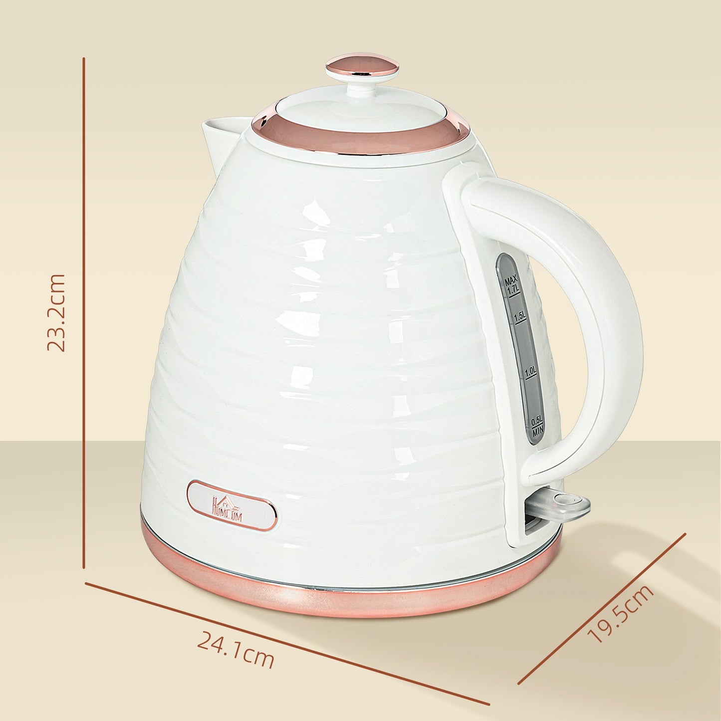 HOMCOM Electric Kettle, 1.7L, Fast Boil, 3kW Water Kettle with Removable Washable Anti-scale Filter, Auto Shut-off, 360¡ Swivel, BPA Free, Cream White Water Ripple Texture