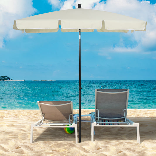 Outsunny 2 x 1,3 m Parasol ogrodowy, parasol ogrodowy na targowisko z falbankami i aluminiowym drążkiem, prostokątny, uchylny daszek przeciwsłoneczny, kremowo-biały