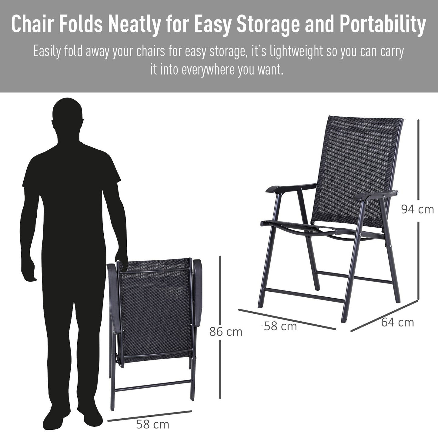 Outsunny Set of Six Folding Garden Chairs - Black