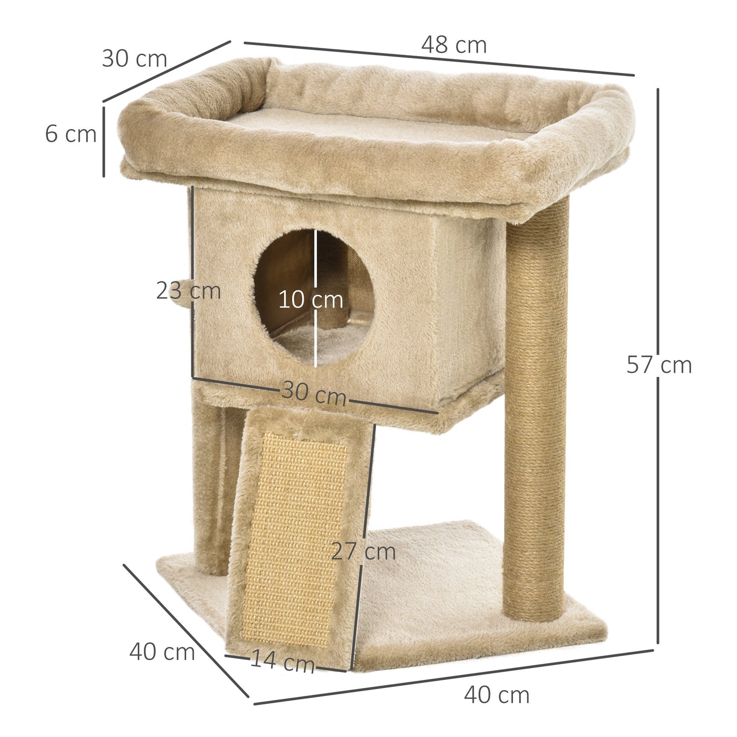 PawHut Cat Tree Tower w/ Jute Scratching Pad Ball Toy Condo 66 x 38 x 88cm Coffee