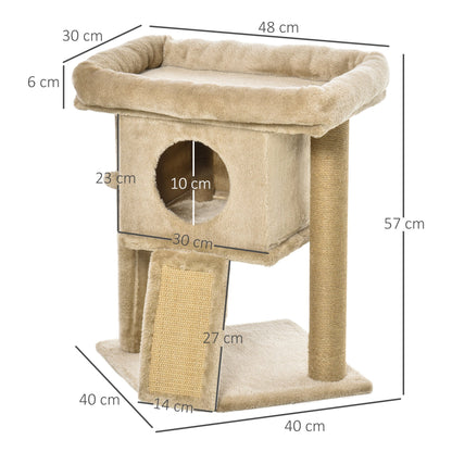 PawHut Cat Tree Tower w/ Jute Scratching Pad Ball Toy Condo 66 x 38 x 88cm Coffee