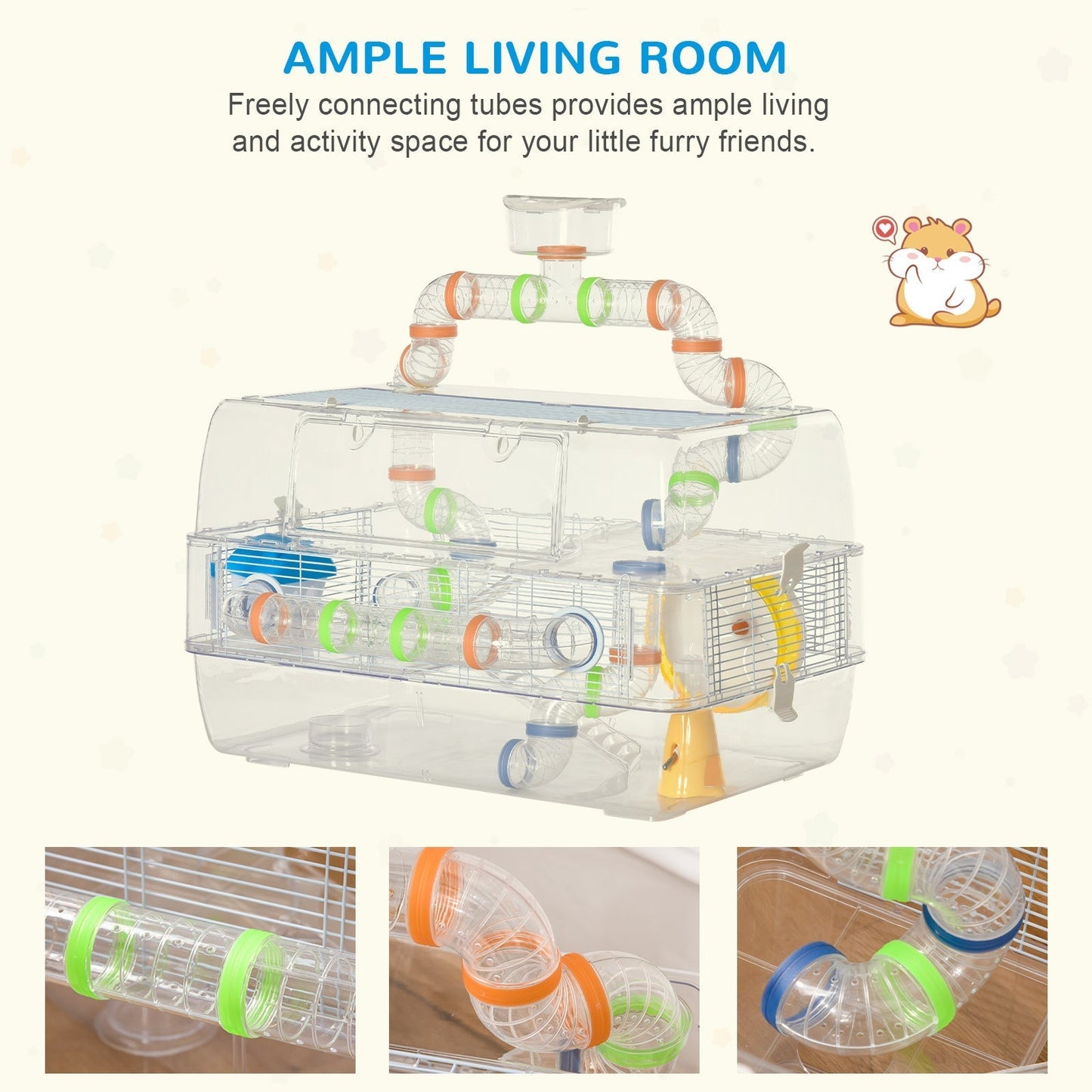 PawHut Transparent Hamster Cage with Accessories Gerbil Haven Multilevel Rodent House