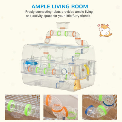 PawHut Transparent Hamster Cage with Accessories Gerbil Haven Multilevel Rodent House