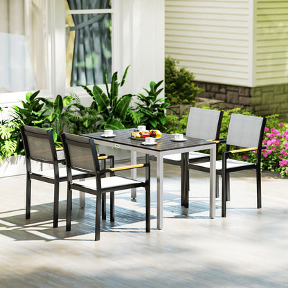 Stół ogrodowy Outsunny dla 4-6 osób, 120 x 70 cm, stół jadalny do użytku na zewnątrz z odporną na rdzę aluminiową ramą, łatwy w utrzymaniu blat z listew, na patio, taras, balkon, czarny