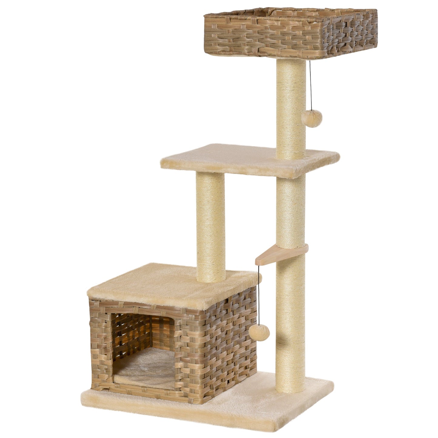 PawHut Cat Tree Tower Climb Activity Centre Kitten Rattan 60 x 40 x 109cm