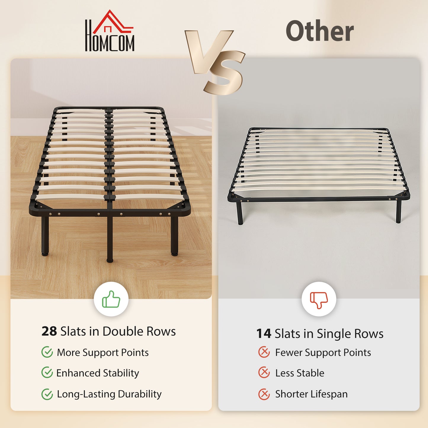 HOMCOM 3ft Single Bed Frame, Metal Platform Bed Frame with 2 x 14 Wood Slats, No Box Spring Needed, Underbed Storage, Black