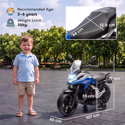 AIYAPLAY Licensed Honda 12V Kids Electric Motorbike with Training Wheels, Soft Start, Headlights, Music for 3-6 Years, Blue