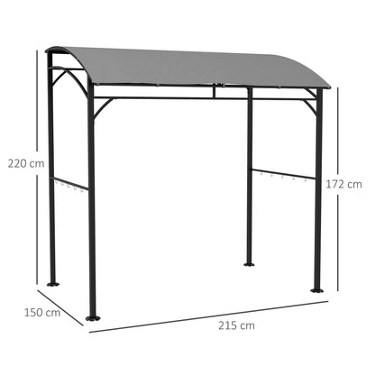 Outsunny 2.2 x 1.5 m BBQ Grill Gazebo Tent, Garden Grill with Metal Frame, Curved Canopy and 10 Hooks, Outdoor Sun Shade, Grey