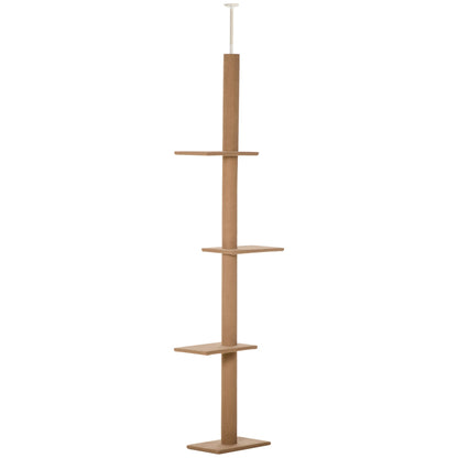 PawHut 260cm Floor To Ceiling Cat Tree for Indoor Cats w/ Three Platforms Activity Centre - Brown