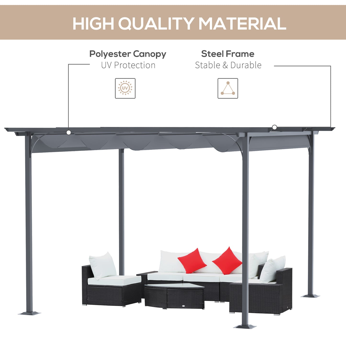 Outsunny 3.5MX 3.5M Metalowa pergola, markiza, altana, rozkładany baldachim, zewnętrzny ogród, osłona przeciwsłoneczna, namiot, impreza, grill, szary