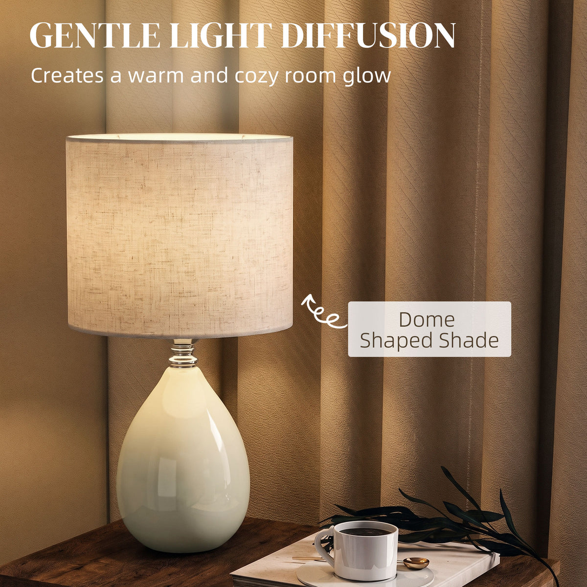 HOMCOM Table Lamp, Vintage Eastern Bedside Desk Lamp with Fabric Lampshade for Study, Bedroom, Living Room, Cream White