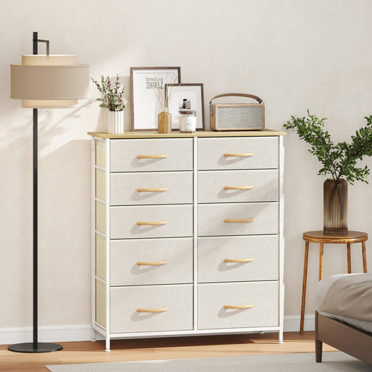 HOMCOM Chest of Ten Fabric Drawers - Beige