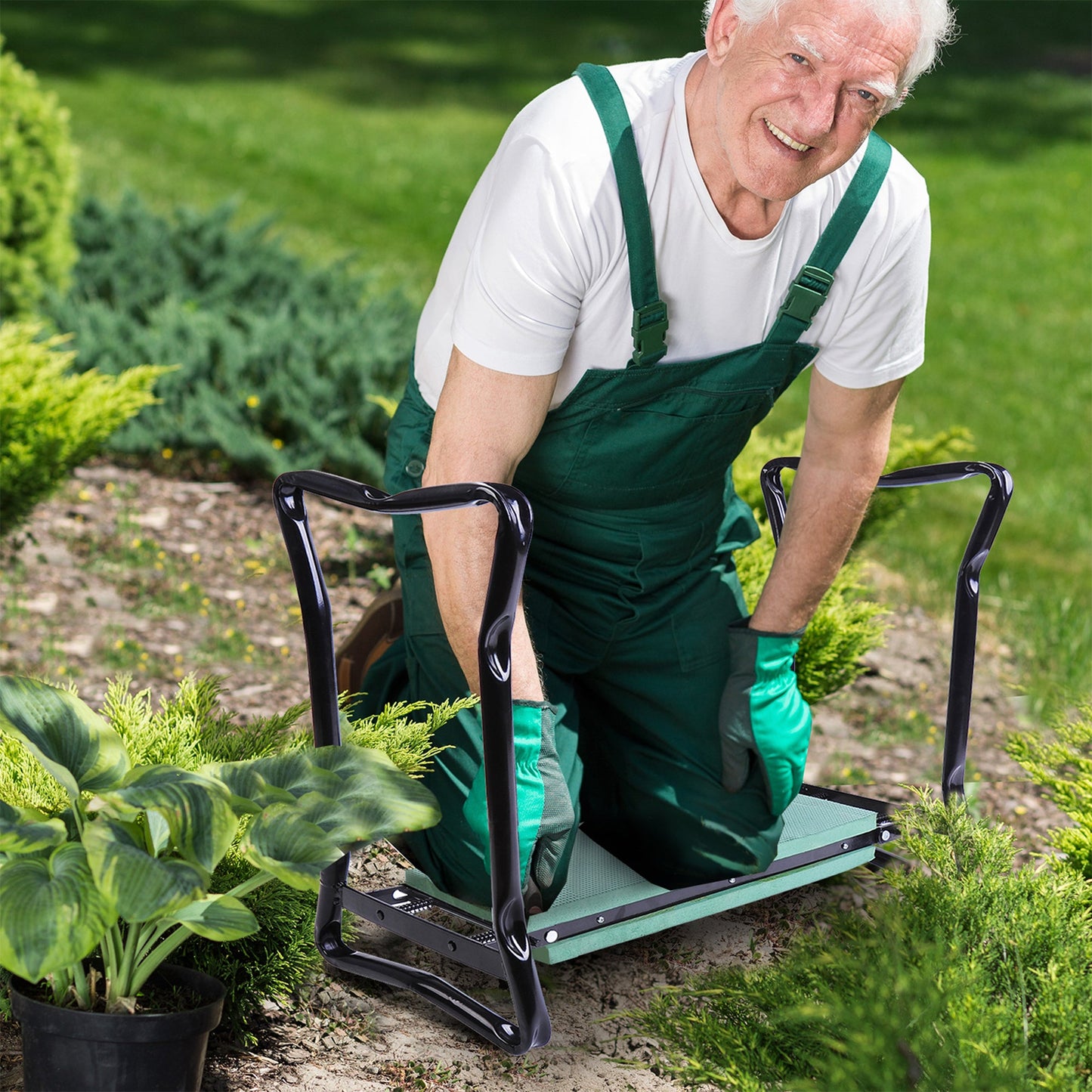 Outsunny 2-in-1 Garden Kneeler Seat Kneeling Pad Support Bench Foldable Knee Protector - Green