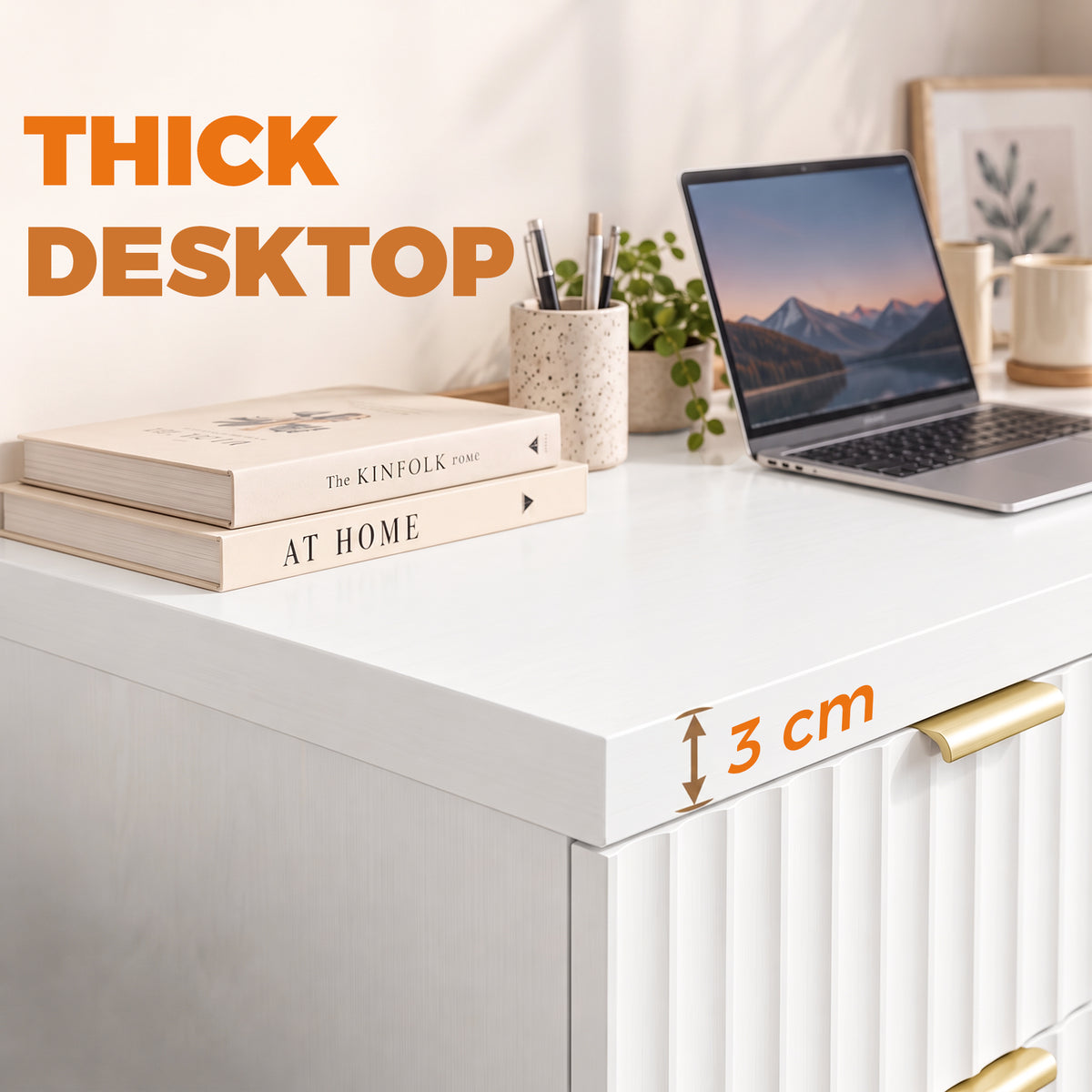 HOMCOM Computer Desk with Drawer, 120 cm Reversible Office Desk, Cabinet, Adjustable Shelf, Thick Top, White