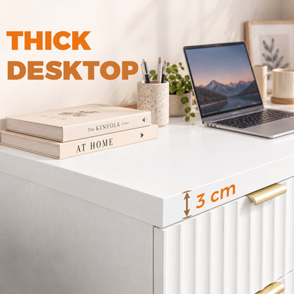 HOMCOM Computer Desk with Drawer, 120 cm Reversible Office Desk, Cabinet, Adjustable Shelf, Thick Top, White